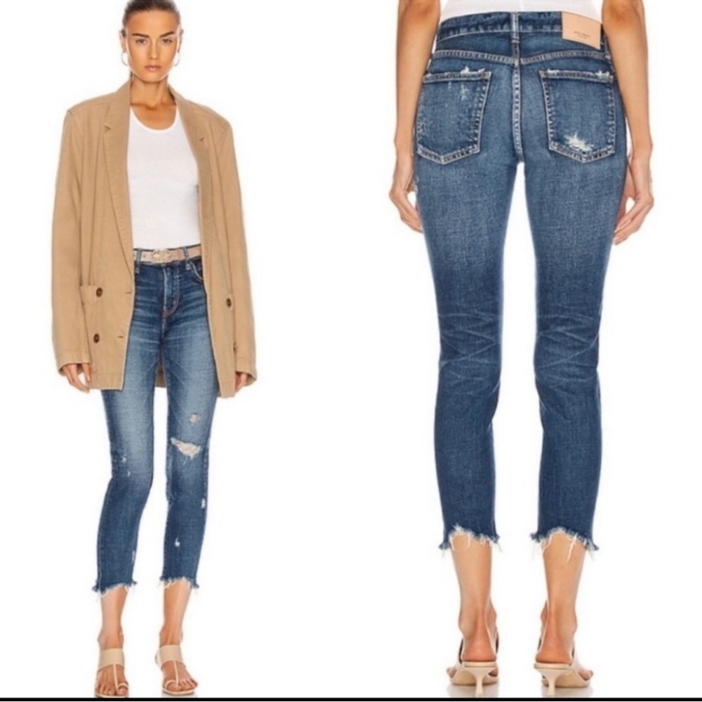 Moussy Vintage Glendele Distressed Tapered Raw Hem Ankle Skinny Denim Jeans 25